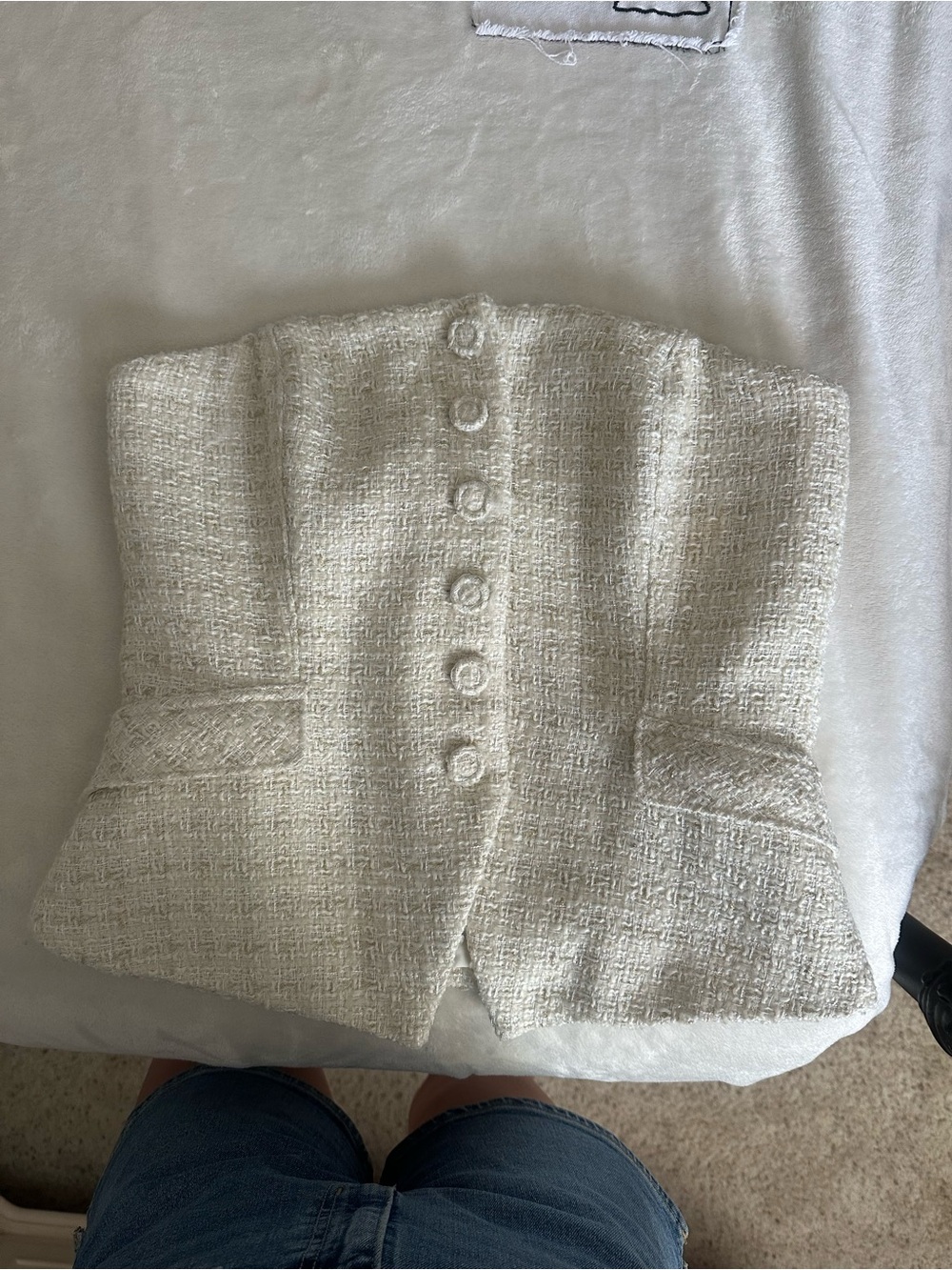 White House Black Market Ivory Tweed Strapless Crop Top
